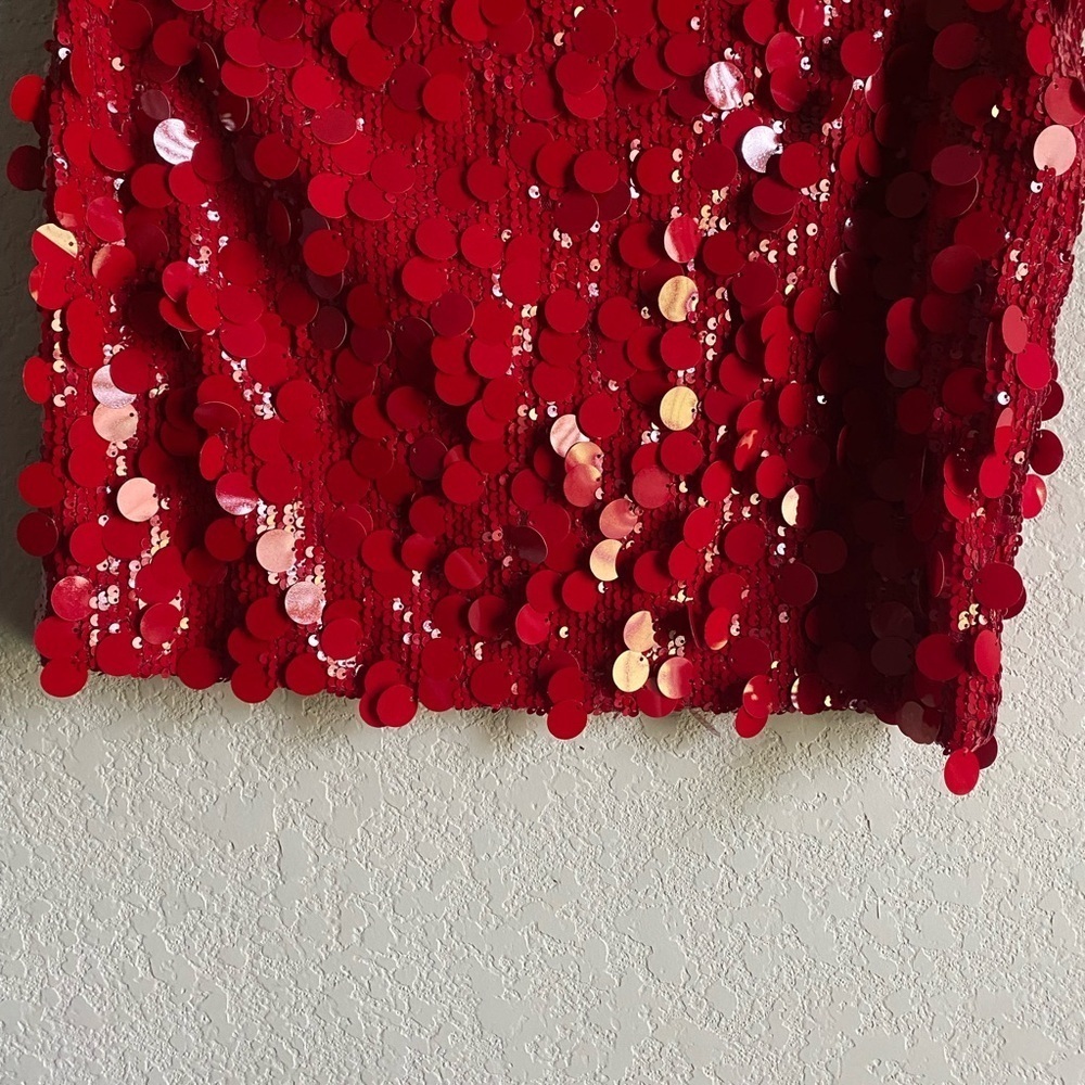 Editkted Sabina Low-Rise Sequin Red Coquette Sexy Mini Whimsical Skirt  Size L - Picture 3 of 11